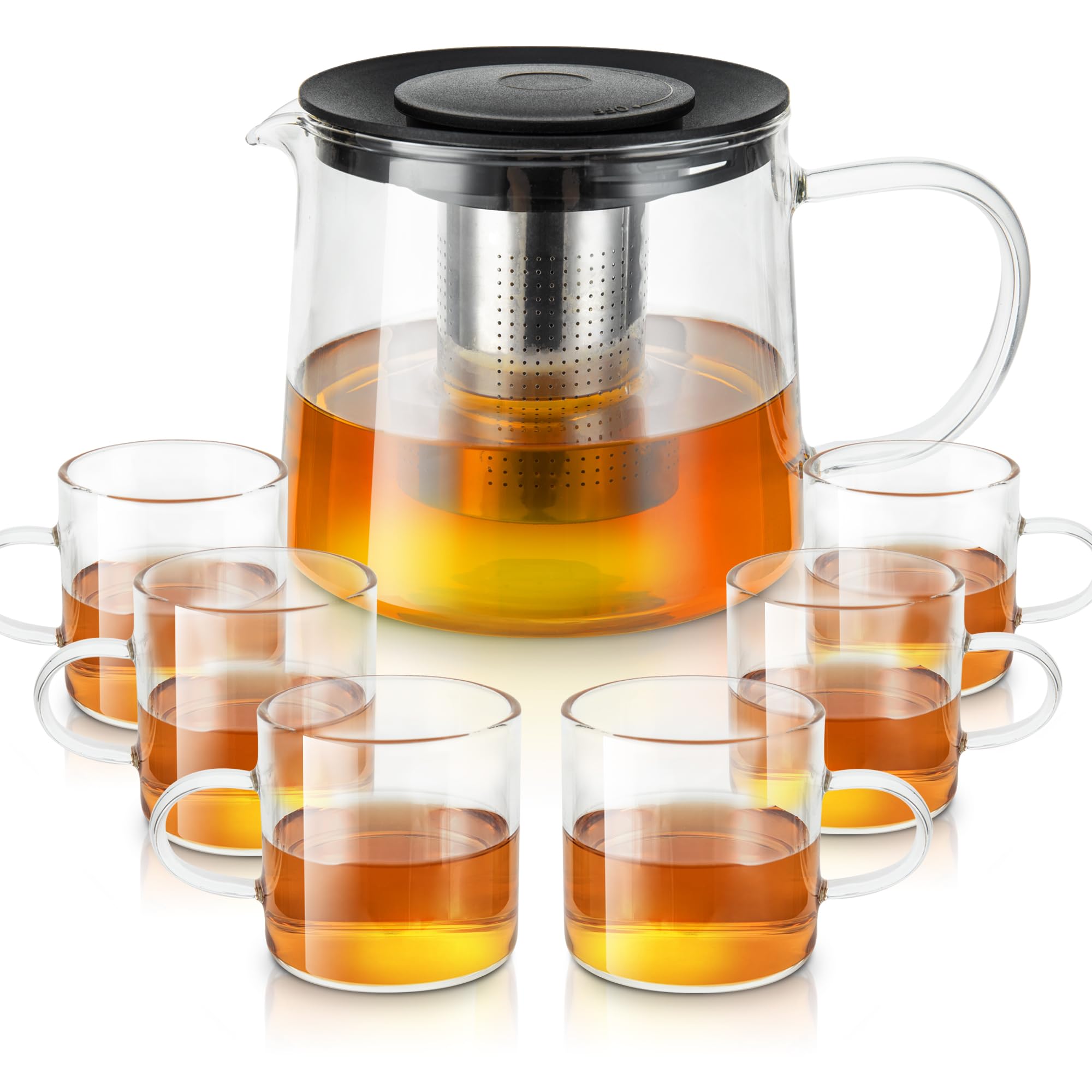 Photo 1 of **INCOMPLETE, NO TEA CUPS** Glass Teapot 51oz/1500ml, Removable Stainless Steel Infuser Tea pot, Heatproof Borosilicate Glass Tea Make, Stovetop Safe Glass Tea Kettle for Loose and Blooming Leaf Tea