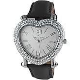 Peugeot Womens Heart Shaped Wrist Watch with Crystal Studded Case & Leather Strap