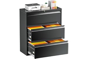 INTERGREAT Black Lateral File Cabinet with Lock, 3 Drawer Lateral Filing Cabinet for Legal/Letter A4 Size, Locking Wide File Cabinet for Home Office, Metal Steel…
