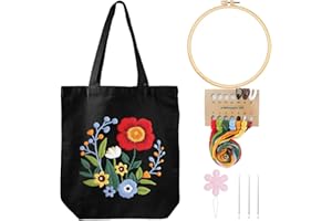 Louise Maelys Embroidery Kits Canvas Tote Bag for Beginners,Cross Stitch Kit for Adults,DIY Crafts and Arts Needlepoint with Florals Pattern,Women Shopping Reusable Grocery Bags