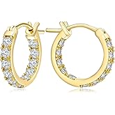 Yellow Gold Plated/925 Sterling Silver Sparkle Cubic Zirconia Hoop Earrings for Women fit Sensitive Ears 14mm/20mm/26mm Huggie/Medium/Large Hoops(with Gift Box)