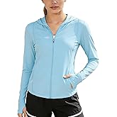 AGVNG Womens UPF 50+ Long Sleeve Hooded Jackets Lightweight UV Protection Sun Shirts Workout Athletic Hiking Running Tops