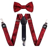 Alizeal Boys Paisley Adjustable Pre-tied Bow Tie and Clips Suspenders Set