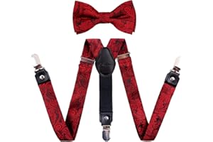 Alizeal Boys Paisley Adjustable Pre-tied Bow Tie and Clips Suspenders Set