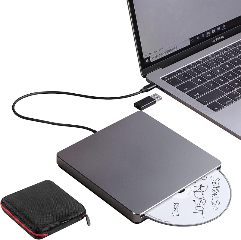 GRTLPOK External CD DVD Drive USB 3.0 Type C Portable Burner Writer Reader Mac