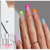 BTArtboxnails Press On Nails, Long Square Pastel Fake Nails, 160Pcs | XCOATTIPS Soft Gel Tips, 5-Shade, Up to 4 Weeks of Wear, 10-Minute Application, Natural Salon Look, 16 Sizes, Peach Base