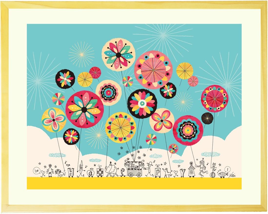Framed Art Parade of Happiness Painting for Living Room & Flower Artwork Gift (20.6x16.1inch)