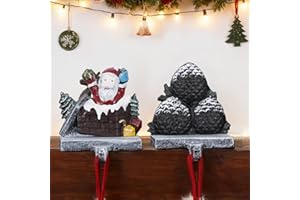 IGOHEALS Stocking Holders for Mantle – 3D Christmas Stocking Holder Heavy Duty Cast Iron Garland Hangers for Mantel with Non-Slip Base | Xmas Decor, Sturdy Fireplaces Hook (Pine Cone and Santa)
