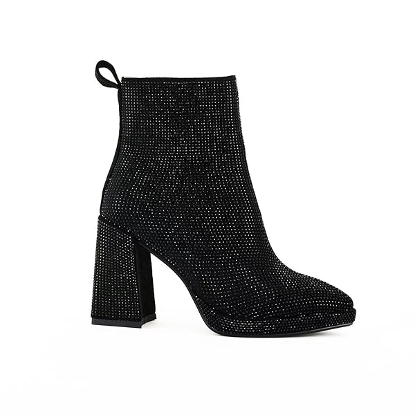 STEFANIYA NINA WOMEN’S RHINESTONE ANKLE BOOTS CHUNKY HEELS...