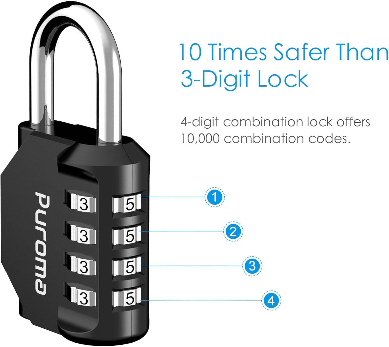 Puroma 4 Pack Combination Lock 4 Digit Outdoor Waterproof Padlock for School Gym Locker, Sports Locker, Fence, Toolbox, Gate, Case, Hasp Storage (Black) - - 