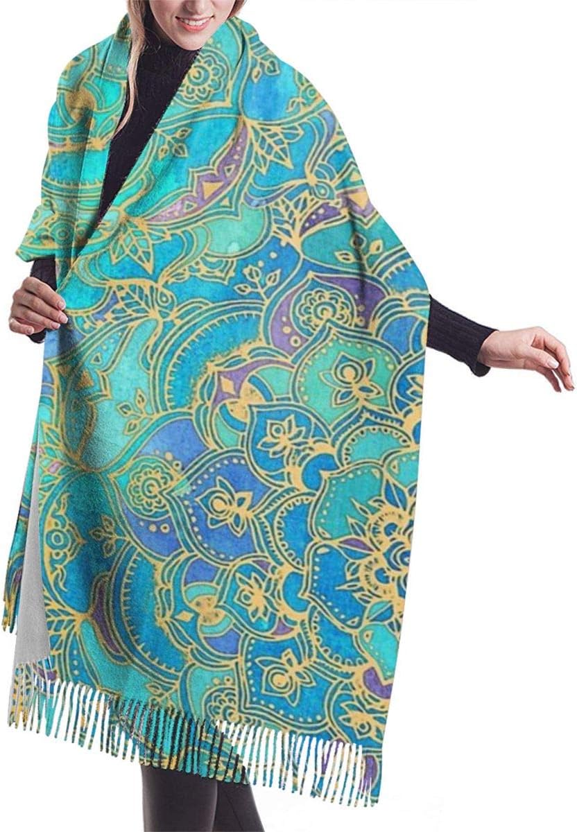 QBahoe Sapphire & Jade Stained Glass Mandalas Cashmere Scarf for Women Men Lightweight Unisex Fashion Soft Winter Scarves Fringe Shawl Wrap
