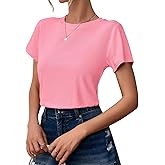 Ridshy Womens Short Sleeve T Shirts Crewneck Slim Tshirt Ribbed Basic Tees Summer Tops