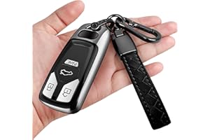 Sindeda for Audi Key Fob Cover with Keychain Soft Full Protection Key Shell Key Case Compatible with A4 Q7 Q5 TT A3 A6 SQ5 R8 S5 Smart Key (Silver)
