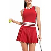 Two Piece Tennis Skirt Set for Women High Waisted Pleated Athletic Golf Skirt Sets Women 2 Piece Outfits with Pockets
