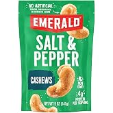 Emerald Salt &amp; Pepper Seasoned Cashews, 5oz Resealable Bag | Non GMO, No Artificial Preservatives, Flavors or Synthetic Colors, Plant Based Protein, Travel Friendly Healthy Snack