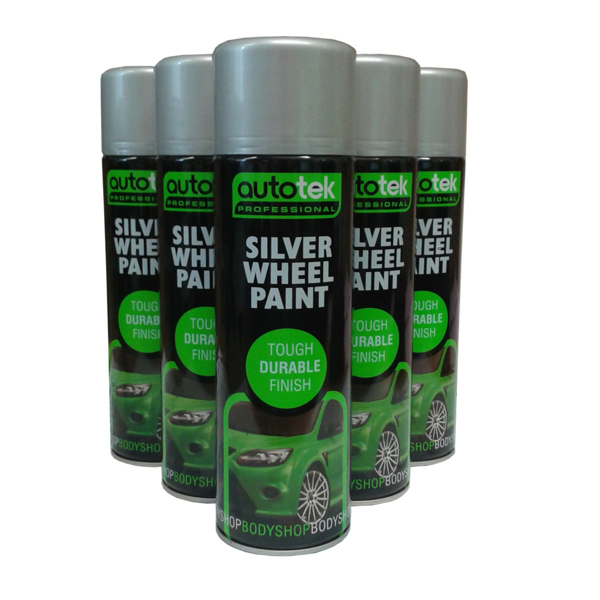 (Pack of 5) Autotek Silver Wheel Spray Paint 500ml Fast Drying Tough