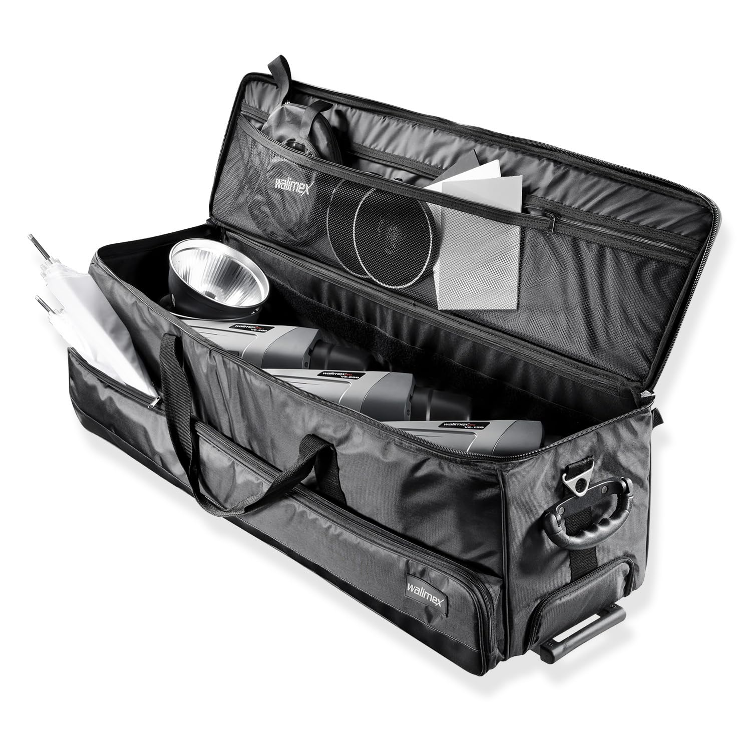 Walimex 15122 Studio Trolley XL (incl. extendable trolley handle, padded shoulder strap, variable interior division), black