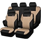 CAR PASS Car Seat Covers Full Sets, Front & Split Rear Bench for Car, 3D Tyre Embossed Automotive Interior Covers, Airbag Compatible, Quick Setup Universal Fit Seat Covers for Car, SUV(Black Beige)