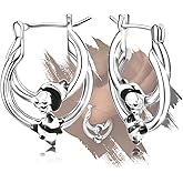 Trendy Sterling Silver Huggie Hoop Earrings for Women Dainty Animal Panda Cartilage Earring Charms White Gold Plated Hypoallergenic Jewelry for Sensitive Ears Birthday Gift for Women