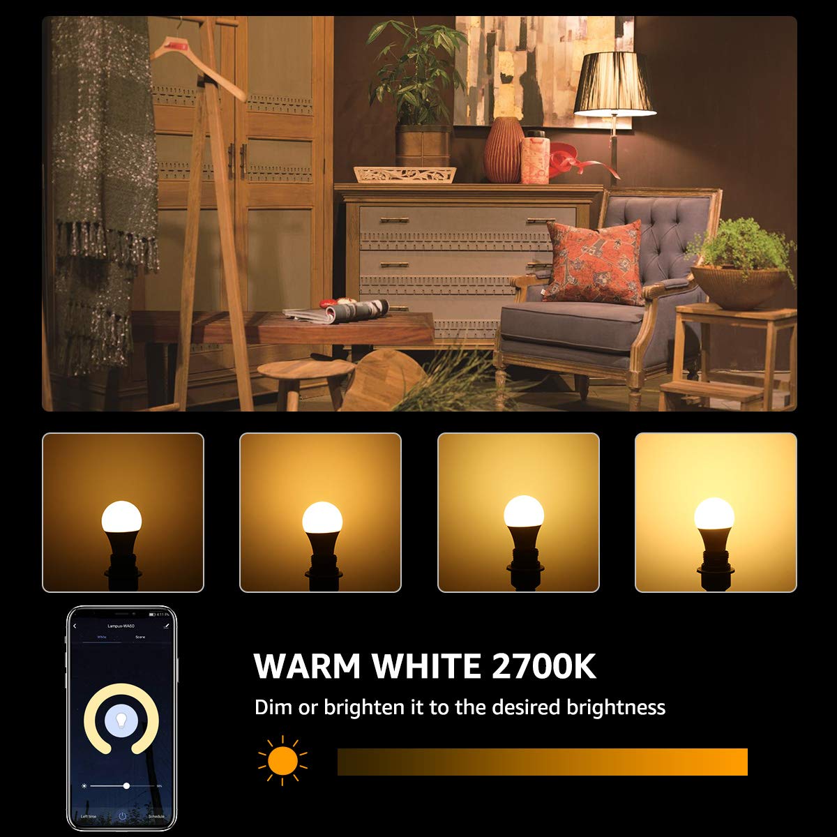 LE LampUX Ampoule Connectée Wifi E27, Blanc Chaud 2700K, 850lm, 9W, Equivalent a 60W, Dimmable, Compatible avec Alexa et Google Home, Pas Hub Requis, Lot de 2