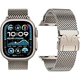 Milanese Loop Band Compatible with Apple Watch Bands Ultra 3/2/1 49mm 46mm 45mm 44mm for Women Men, Parachute-style Buckle Stainless Steel Metal Mesh Breathable Strap for iWatch Series 11 10 SE 9 8 7 6 5 4