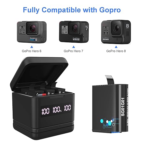 Battery Charger for GoPro Hero Hero Hero 6, 3-Pack 1800mAh
