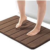 ROSMARUS Memory Foam Bath Mat - 20' x 32', Water Absorbent Shower Mat, Thick Bath Rugs with PVC Backing, Ultra Soft Bathroom Rugs for Floor & Tub, Brown