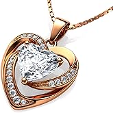 DEPHINI Heart Necklace for Women - 925 Sterling Silver Pendant with Cubic Zirconia - Rhodium Plated Fine Jewelry Gifts for Her (Wife, Girlfriend, Mom)