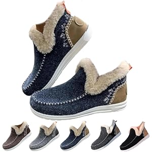 Women's Slip On Winter Boots Faux Fur Lined Ankle Warm Cozy Snow Shoes | Faux fur fleece lining,slip-on winter shoes,anti-sli