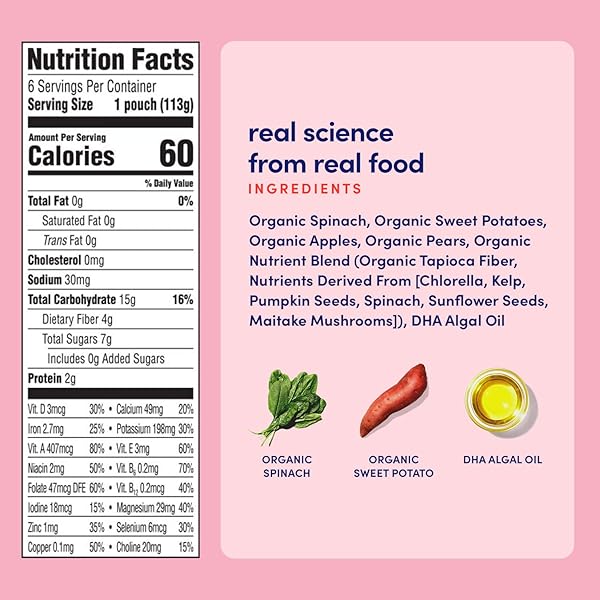 CEREBELLY BABY FOOD POUCHES – ORGANIC VEGGIE PUREES FOR TODDLERS | NO ADDED SUGAR, FIBER, NON-GMO | BLENDED TODDLER POUCHES | 4 OUNCE BPA-FREE POUCH | SPINACH APPLE SWEET POTATO | 1 COUNT