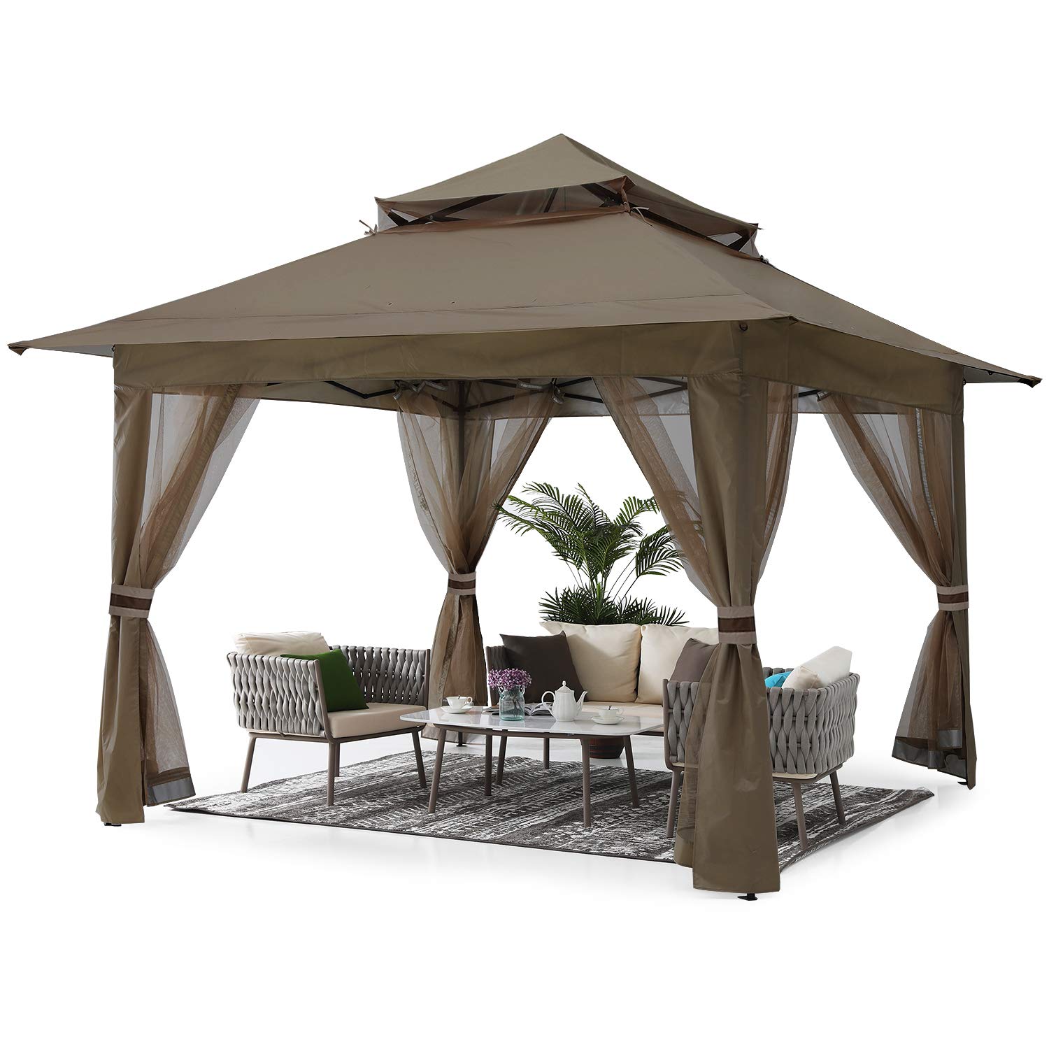 Photo 1 of ABCCANOPY Pop Up Gazebo 13x13 - Outdoor Canopy Tent with Mosquito Netting for Patio Garden Backyard (Brown)