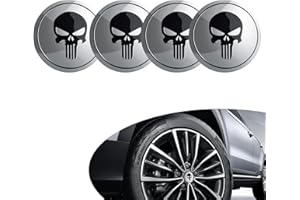 leediga 4 PCS Car Wheel Hub Center Cap Sticker, 2.2" Personalized Skull Metal Sun Protection and Anti-Fading Decoration, Wheel Badge Decal Cover, Universal for Most Cars Tire Trim Accessory (Silver)