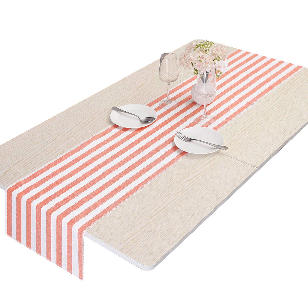 Nupuyai Stripe Table Runner for Party Wedding, Decorative Table Runner for Home Dining Coffee Table 135cm Orange