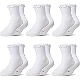 Eocom Toddler Ruffle Socks Baby Girls Non Slip Frilly Dress Cotton Grips Socks 6 Pairs