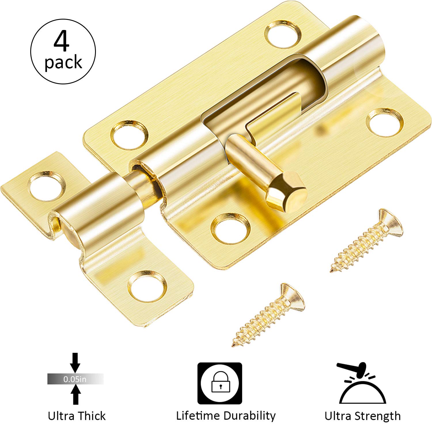 Buy 4 Packs Door Security Slide Latch Lock, 3 inch Barrel Bolt with
