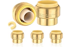 HeSun 5-Pack Brass Pushfit Plug (End Cap), 3/4-Inch Push-to-Connect Plumbing Fitting with Disconnect Clip for PEX, Copper, CPVC, PE-RT Pipes