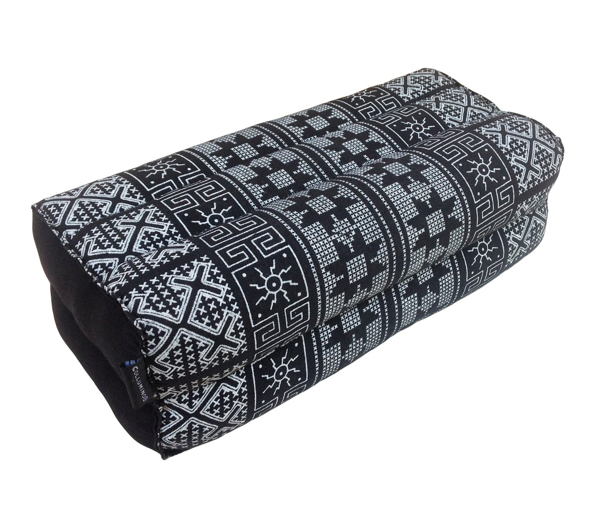 Traditional Thai Kapok Yoga Support Block Cushion Meditation Pillow size 35 x 15cm (Black Batik)