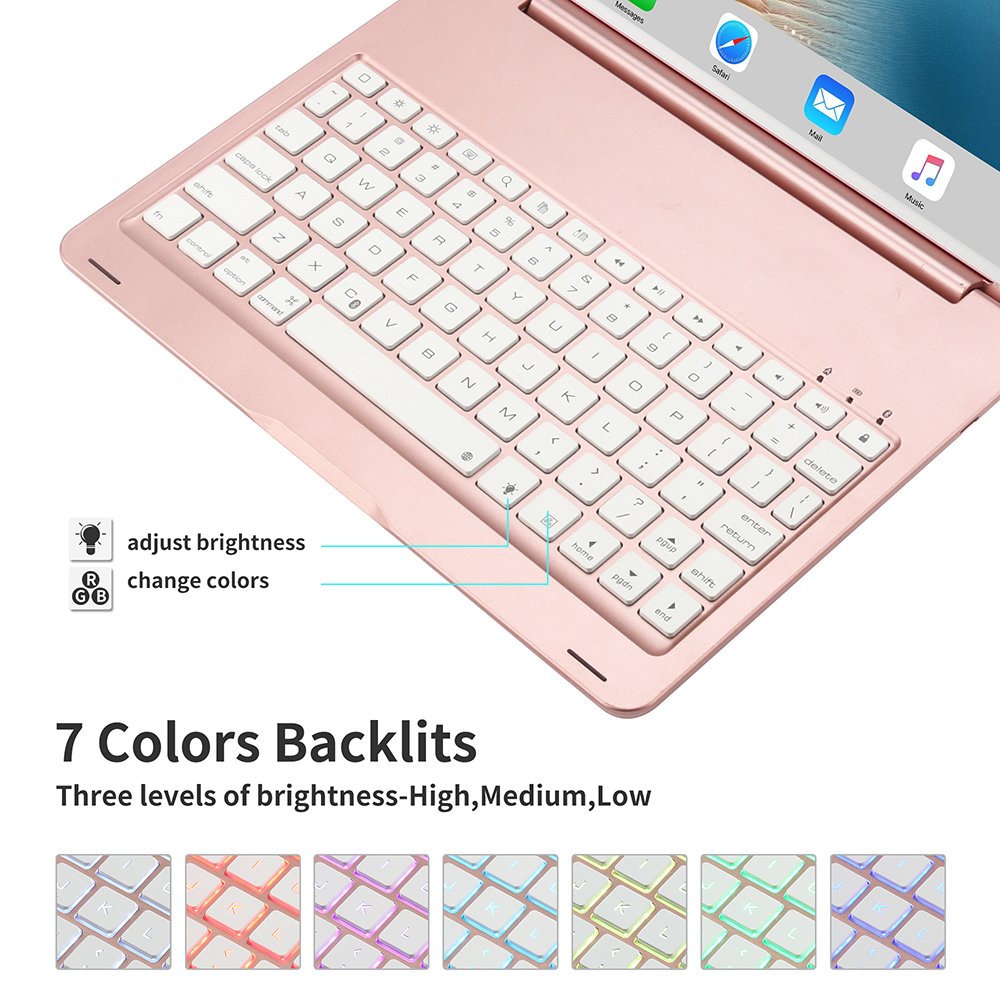 Keyboard Case for iPad 9.7,Dingrich Smart iPad Case with Keyboard for 2018 (6th Gen), iPad 2017 (5th Gen), iPad Air 1,360 Rotatable,7 Color Backlit (Rose Gold)