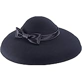 Lawliet Womens Vintage Black Wool Felt Floppy Wide Brim Dress Church Bridal Hat A508