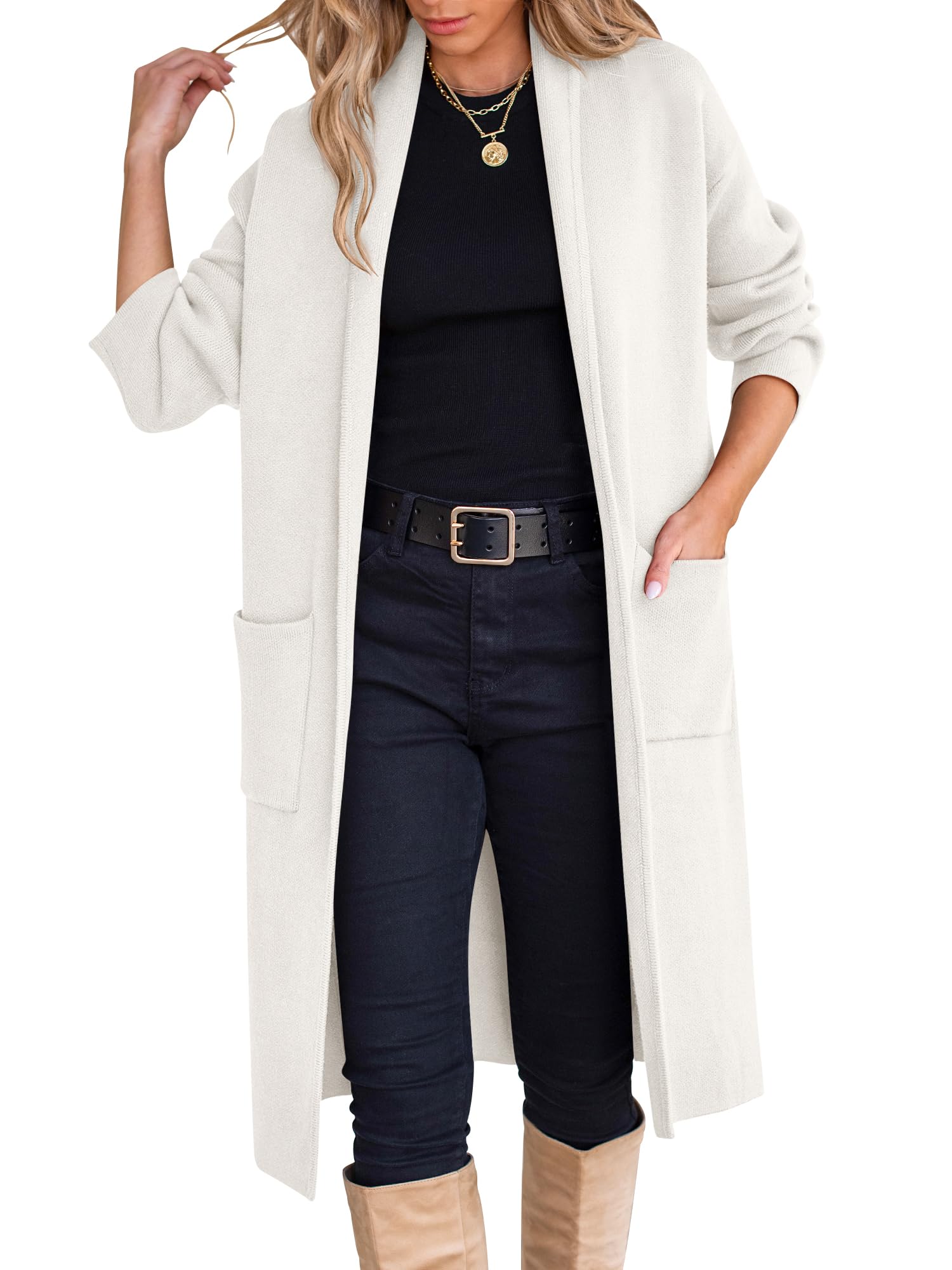 Photo 1 of ANRABESS Women's Cardigan Long Sweater Oversized Open Front Knit Coatigan Duster Coat 2025 Trendy Fall Outfits Outerwear White Medium