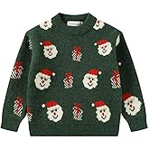 SMILING PINKER Toddler Boys Christmas Sweater Crewneck Long Sleeve Reindeer Santa Snowman Knit Pullover Chunky Top
