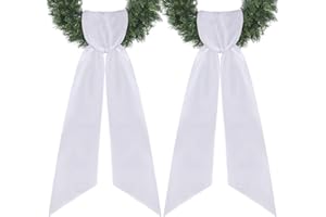 RunNico 4.5" W x 56.3" L Front Door Wreath Blank Sash, 2 Pack White Sash, Plain Embroidered Wreath Accessories for Christmas DIY Halloween Party Yard Wall Doorway Outdoors Decoration