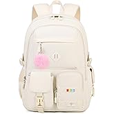 BLUWEI Girls Laptop Backpack Corduroy Bookbag For Teen Big Studen School Bag Durable Travel Daypack (2white)