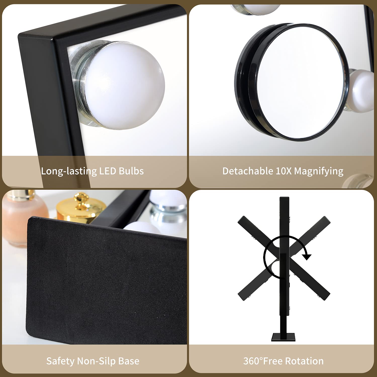 NUSVAN Vanity Mirror with Lights,Makeup Mirror with Lights,3 Color Lighting Modes Detachable 10X Magnification Mirror Touch Control,360°Rotation,White