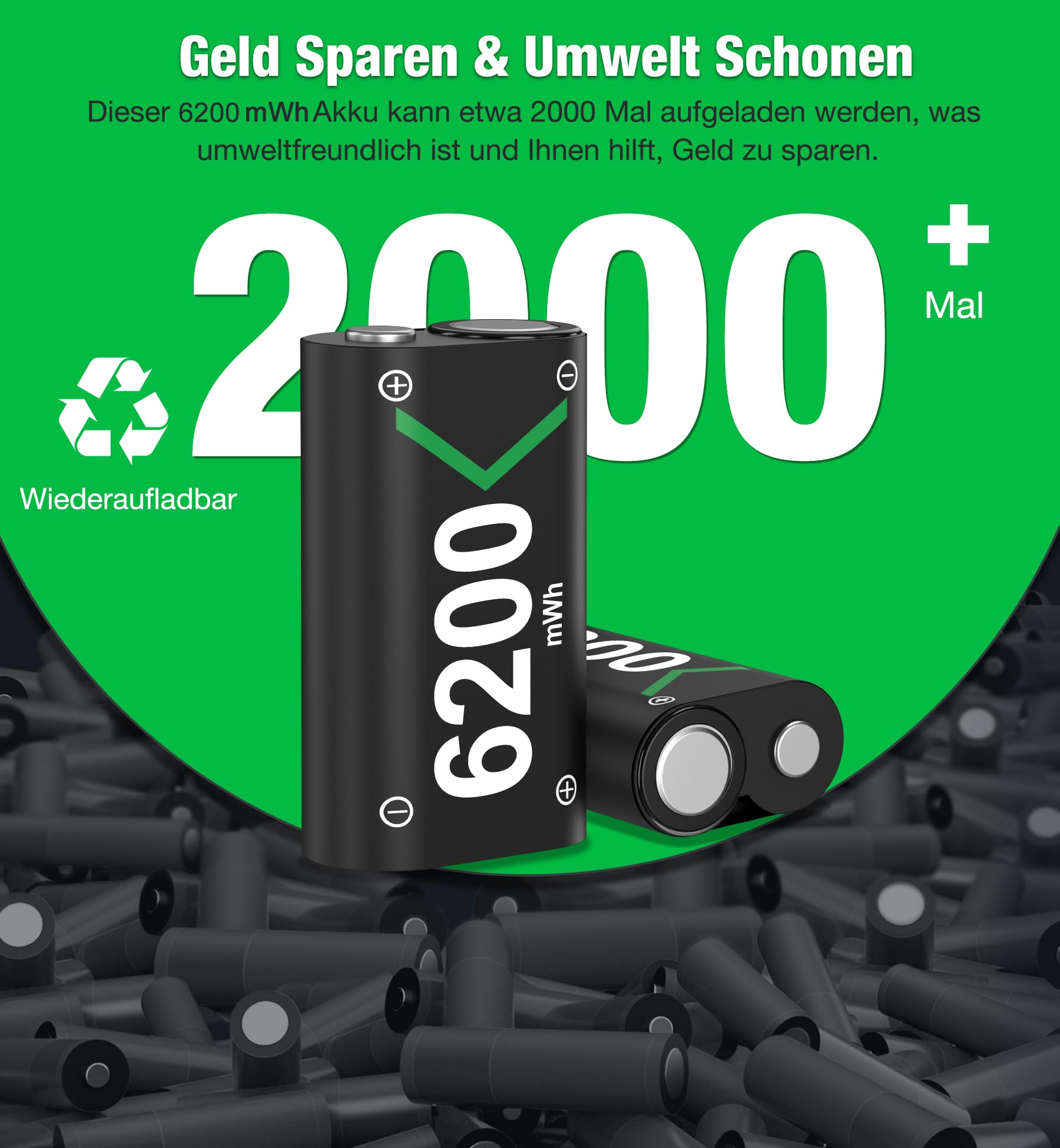 HELLCOOL Akku für Xbox One/Series X&S Controller, 2 Stück Hoher Kapazität 6200mWh NI-MH Batterien, Kompatibel mit Xbox Series X&S/Xbox One S/X/Elite Controller 3
