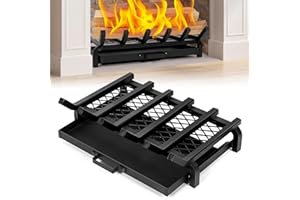IGOHEALS Fireplace Grate 20 Inch- Wood Stove Fireplace Log Grates with Ember & Ash Trays Pan, Heavy Duty Wrought Cast Iron Rack Holder Pit for Indoor Outdoor Chimney Hearth
