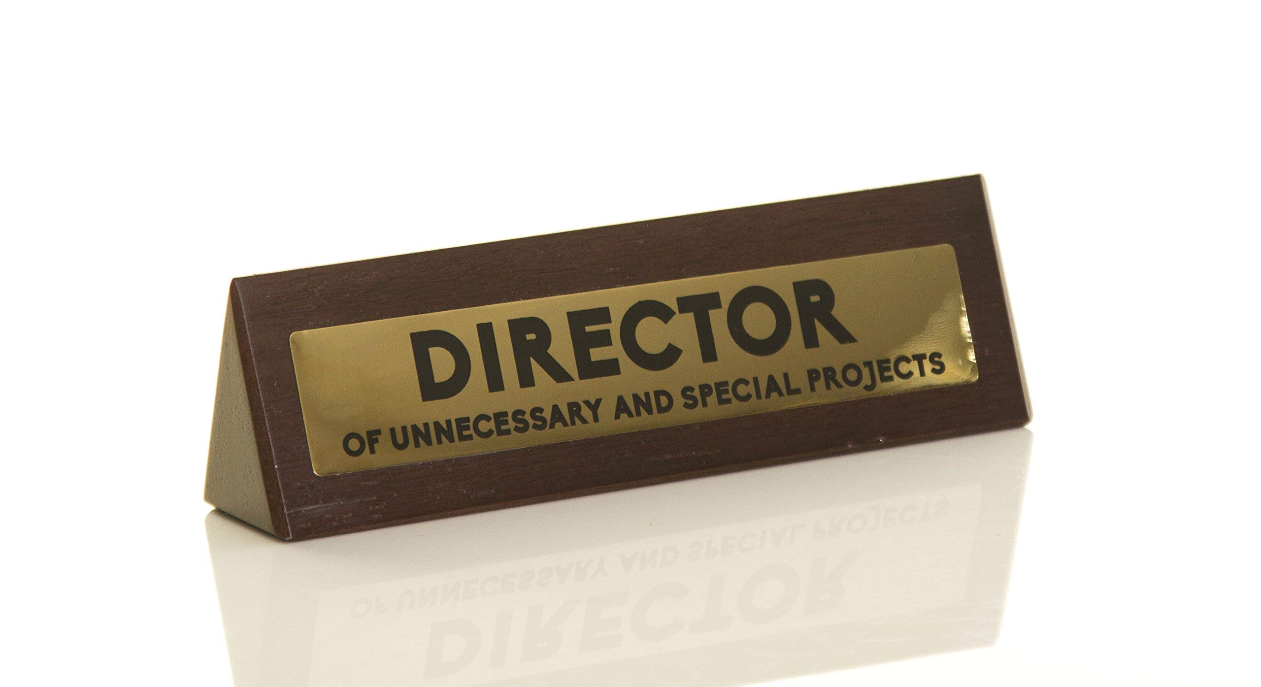 Boxer Gifts ‘Director of Unnecessary Projects’ Novelty Wooden Desk Warning Sign Funny Office Humor Gift for Colleague Or Boss 4.5cm x 17.5cm