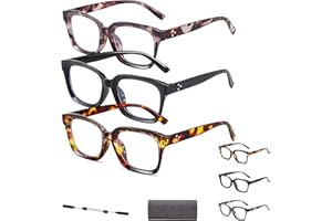 3 Pack Tortoiseshell Reading Glasses – Blue Light Blocking Oversized Square Readers for Readings