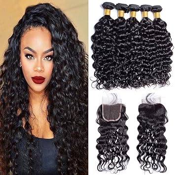 Maxine Malaysian Water Wave Hair 4 Bundles With 4x4 Free Part