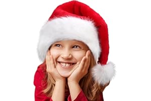 Kids Santa Hat, Christmas Hat for Boys Girls, Unisex Deluxe Comfort Extra Thicken Faux Fur Classic Xmas Hat for New Year, Red